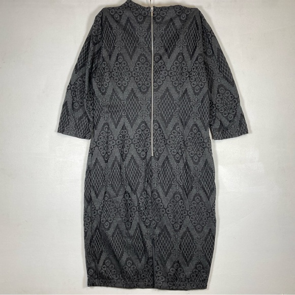 Bisou Bisou Michele Bohbot Midi Dress Lace Size 16 Argyle Zipper Charcoal Boho - Picture 3 of 16